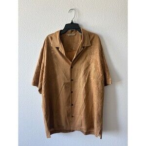 Tommy Bahama Men's Silk Short Sleeve Button-Up Shirt Gold Size M